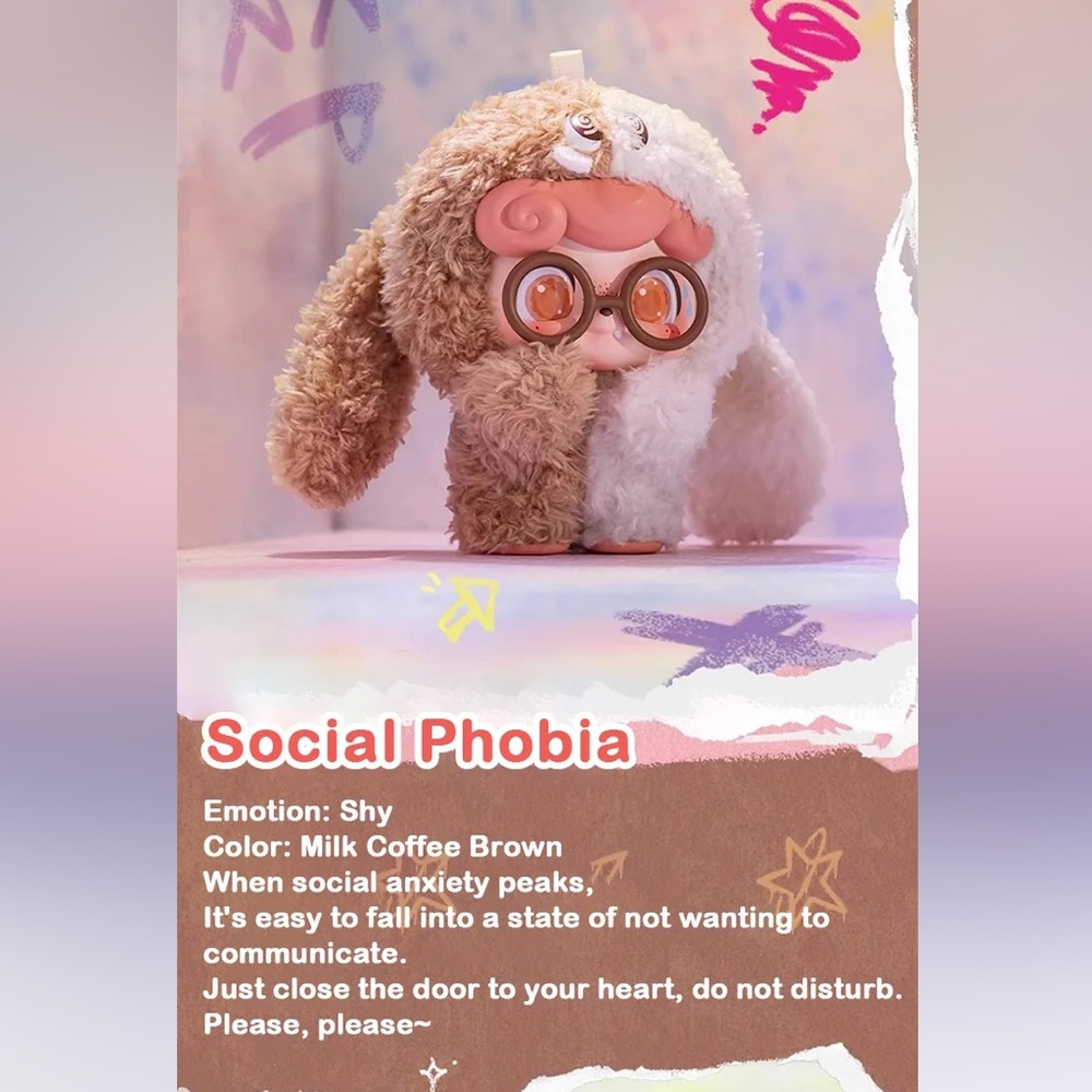 🆕 Jotoys Q.Kid Emotional Hairy Monsters Series Plush Bag Charm - Social Phobia - Picture 2 of 5